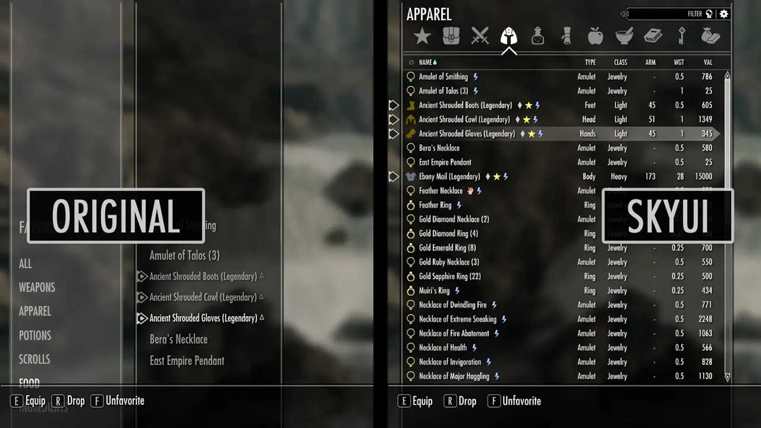 An in-game screenshot of SkyUI