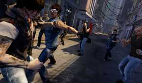 A screenshot from the game Sleeping Dogs, showing multiple characters engage ina street fight in an alley in Hong Kong.