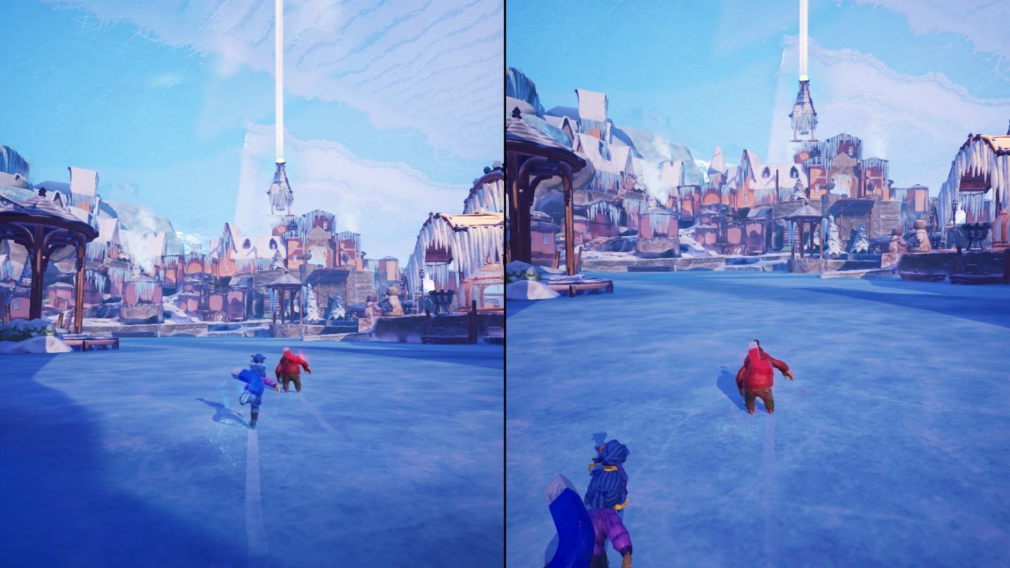 Screenshot of Cody and May in snowglobe level