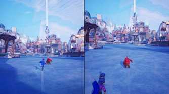 Screenshot of Cody and May in snowglobe level