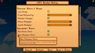 Screenshot from Stardew Valley video game with JP's Hardew Valley mod installed of gameplay adjustments menu