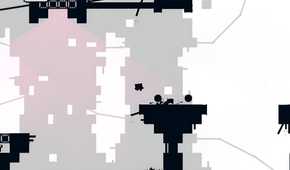 A screenshot from the game Super Meat Boy, showing a monochromatic level from the game.