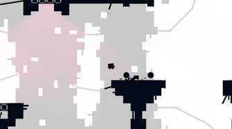 A screenshot from the game Super Meat Boy, showing a monochromatic level from the game.