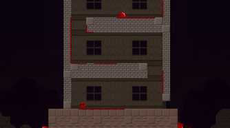 A screenshot from the game Super Meat Boy, showing a level from the game where a red cube of meat is trying to avoid other red slobs of meat.