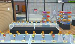 Screenshot from TCG Card Shop Simulator video game of trading card store interior with cards on display