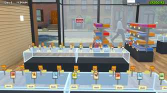 Screenshot from TCG Card Shop Simulator video game of trading card store interior with cards on display