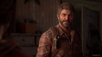 Screenshot from The Last Of Us Part I video game on PC of main character Joel in dilapidated bedroom
