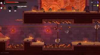 Screenshot from The Rogue Prince of Persia video game of player character jumping over large spikes