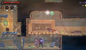 Screenshot from The Rogue Prince of Persia video game of player character running through temple setting