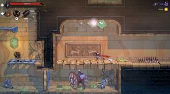 Screenshot from The Rogue Prince of Persia video game of player character running through temple setting