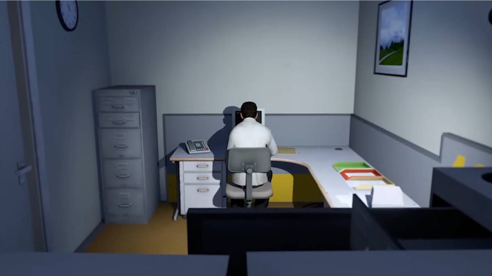 Stanley working at his desk