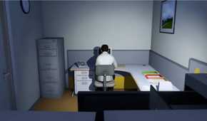 Stanley working at his desk