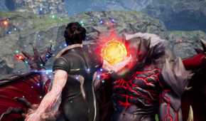 Screenshot from Undefeated: Genesis video game of man and a winged demon fighting.