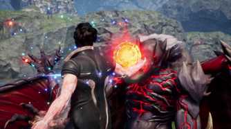 Screenshot from Undefeated: Genesis video game of man and a winged demon fighting.