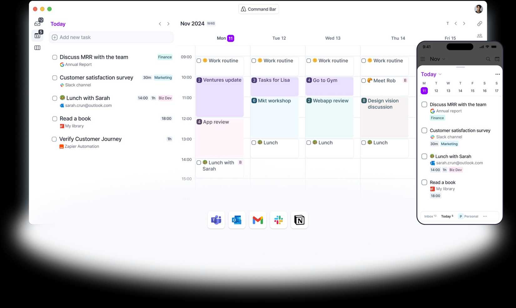 Akiflow home menu