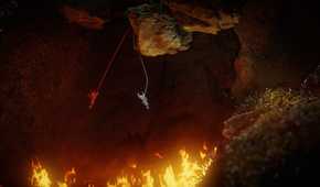 Two Yarny's escaping the fire in Unravel 2