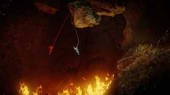 Two Yarny's escaping the fire in Unravel 2