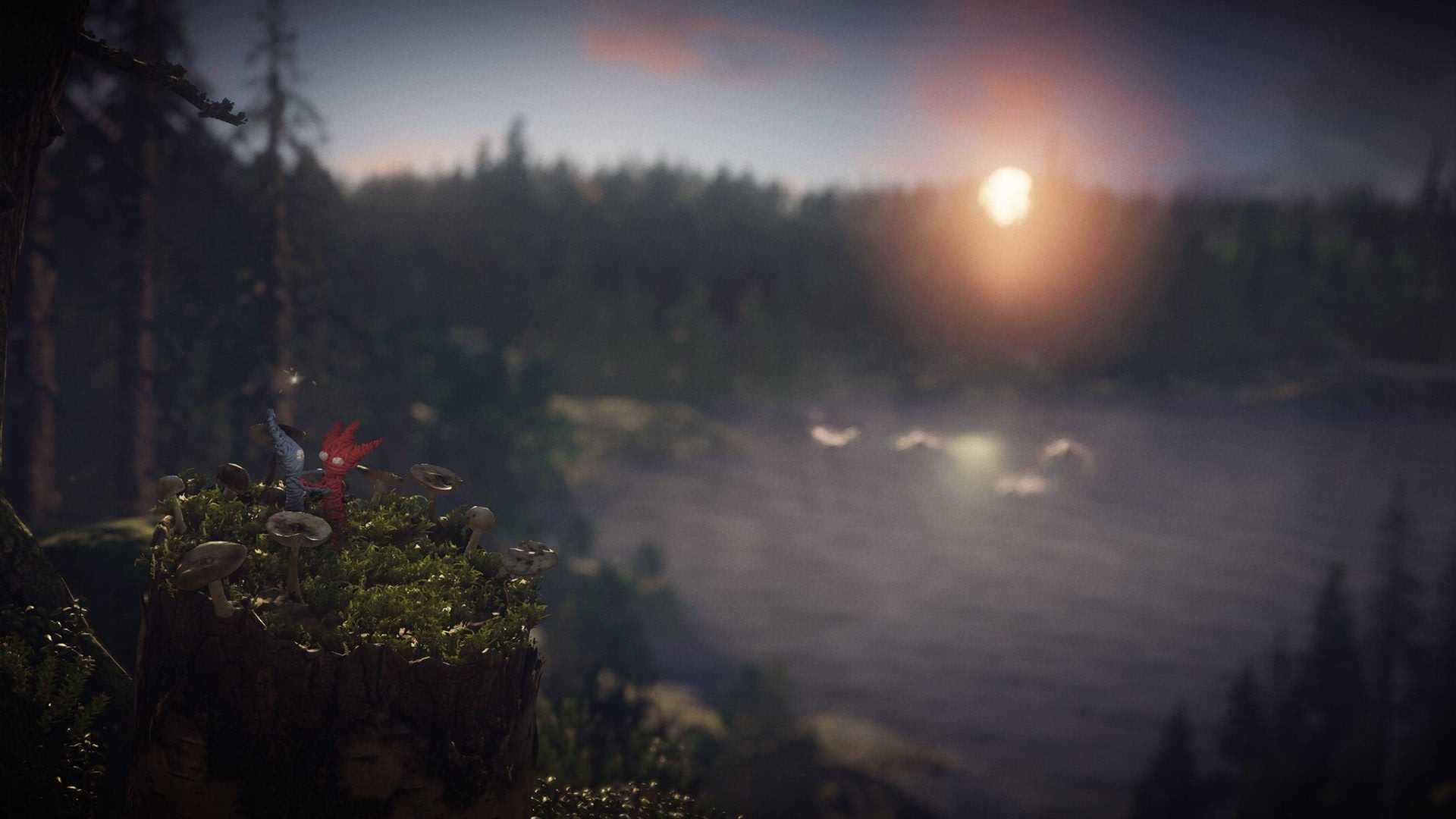 Two Yarnies looking off at the sun in Unravel Two