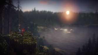 Two Yarnies looking off at the sun in Unravel Two