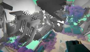 A screenshot from the game Viewfinder, showing multiple art styles and colors visually colliding.