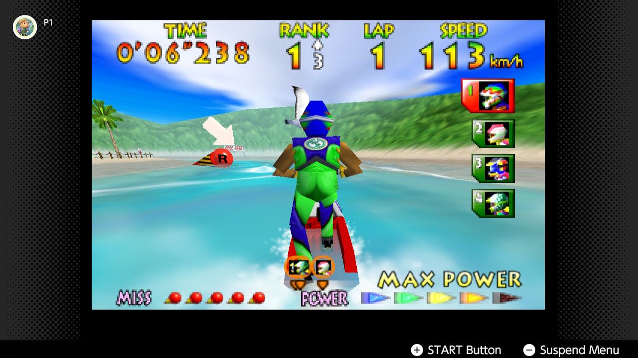 Screenshot of Wave Race 64 running on the Nintendo Switch