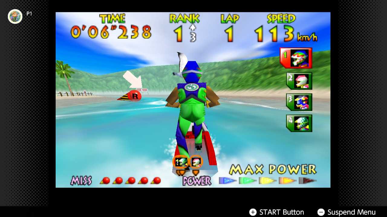 Screenshot of Wave Race 64 running on the Nintendo Switch