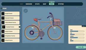 Screenshot from Wheel World video game of menu where you customize your bike