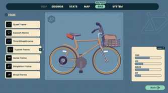 Screenshot from Wheel World video game of menu where you customize your bike
