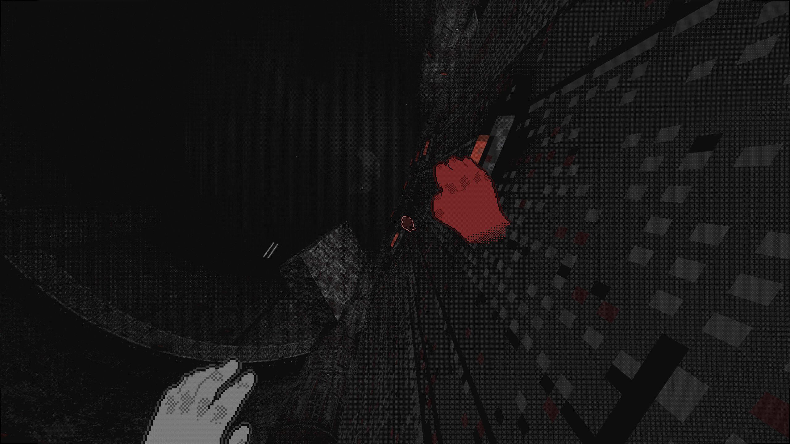 Screenshot from White Knuckle video game of character holding onto ledge while one hand gets increasingly red