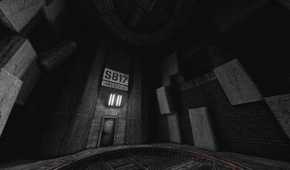 Screenshot from White Knuckle video game of prison door in grey room.