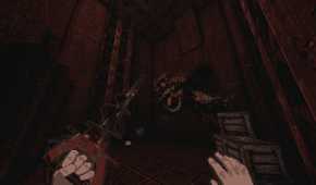 Screenshot from White Knuckle video game of of character with drill in one hand while looking at graffiti