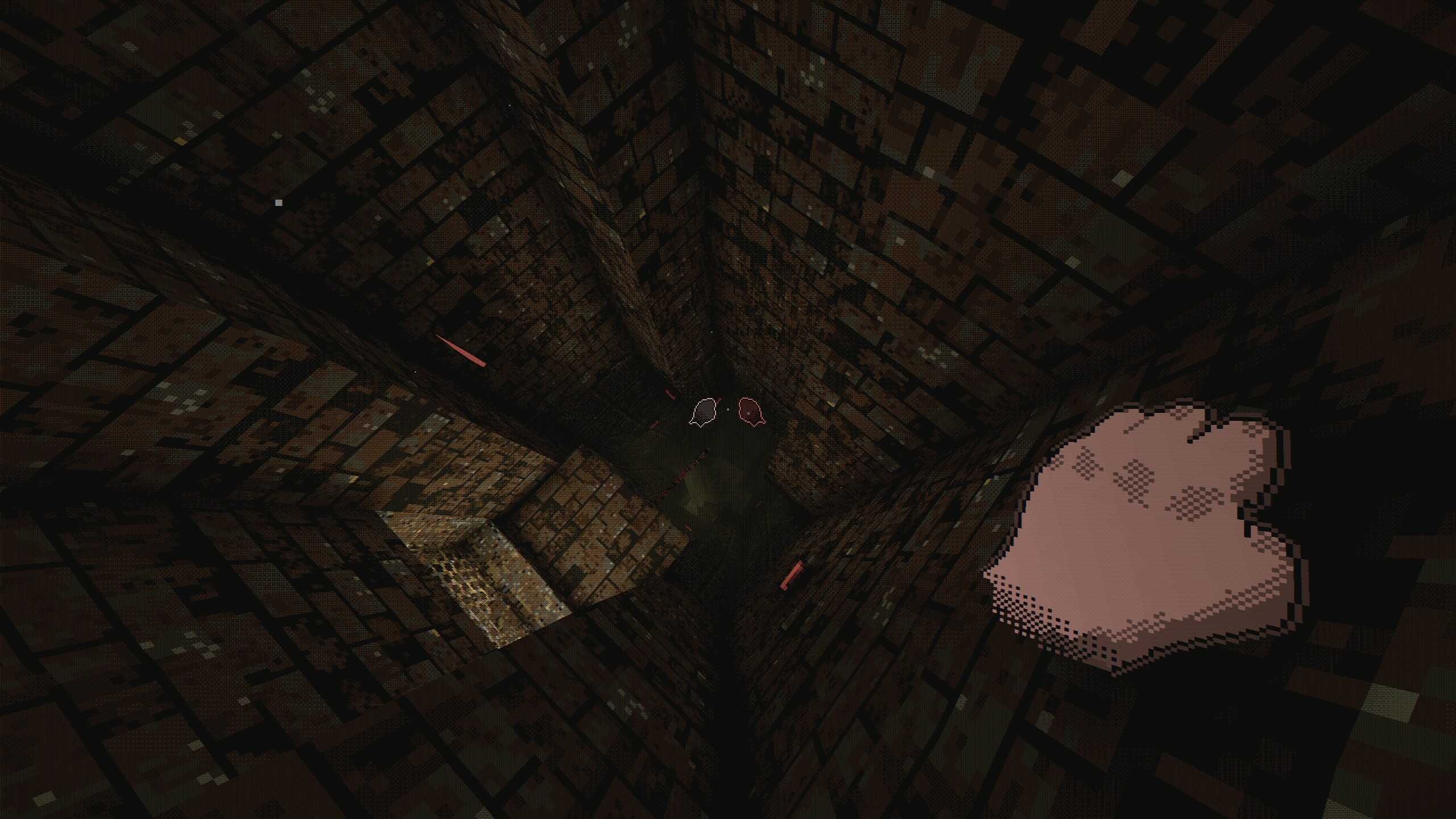 Screenshot from White Knuckle video game of character holding onto ledge while looking down