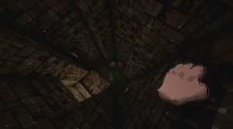 Screenshot from White Knuckle video game of character holding onto ledge while looking down