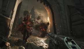 Screenshot from Witchfire video game of player character firing weapon at charging enemy