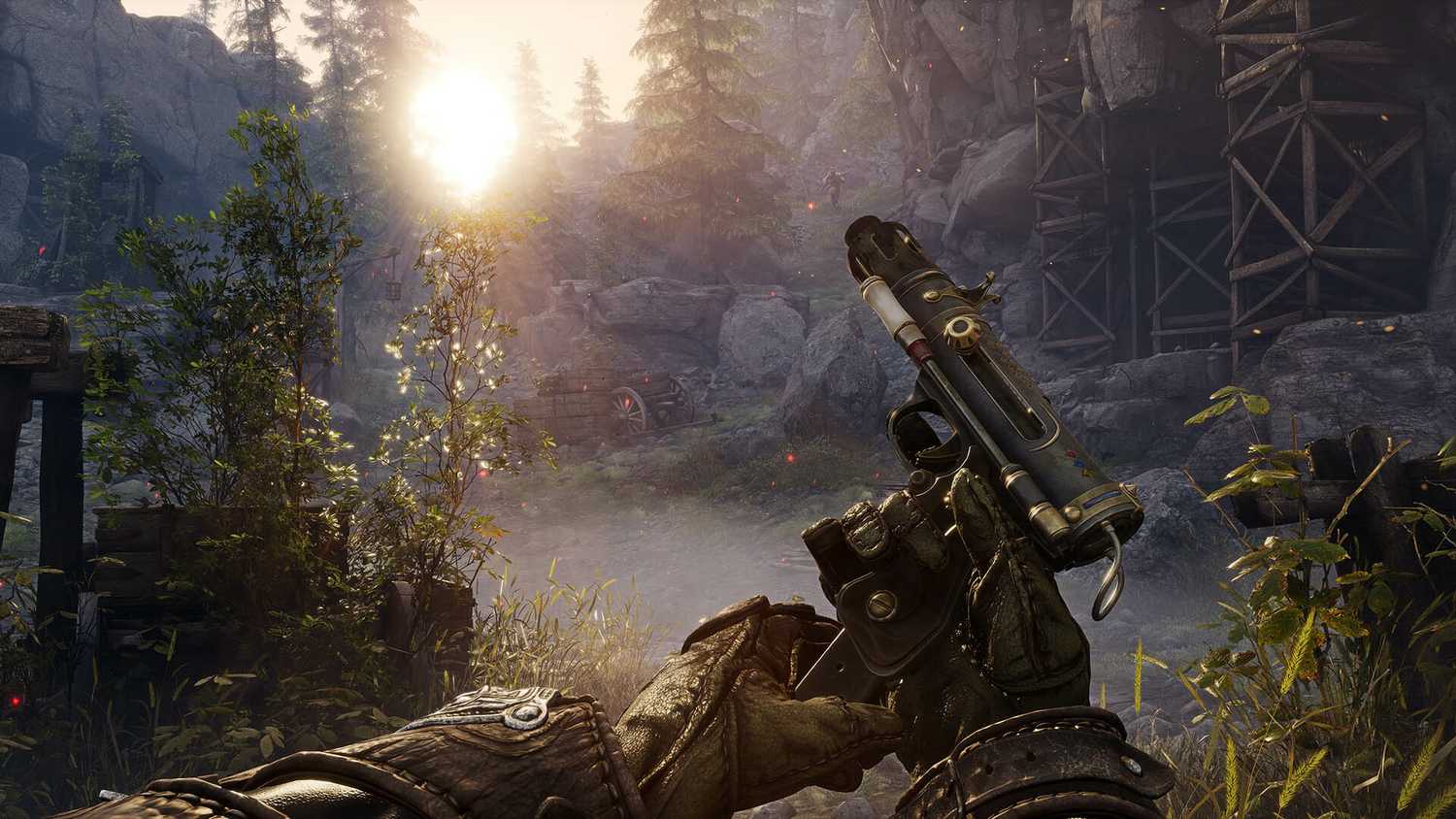 Screenshot from Witchfire video game of player character reloading pistol.