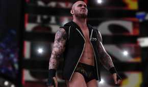 A screenshot from WWE 2K18, showing Randy Orton, wearing a sleeveless black zipper jacket.