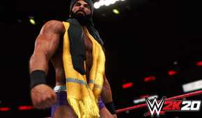 WWE superstar Jinder Mahal wearing a gold scarf