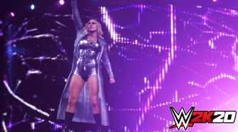 WWE superstar Trish Stratus throwing a finger up in the air