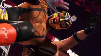 A screenshot from WWE 2K22, showing Rey Mysterio, wearing a mask.