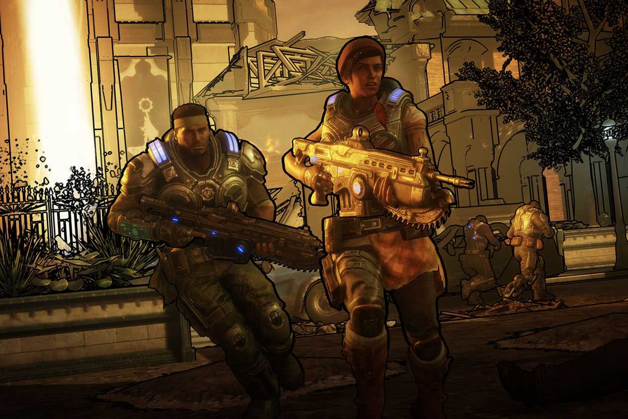 Gears of War soldiers lined in black running