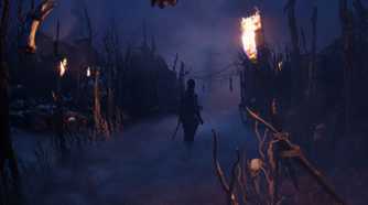 Hellblade 2 Senua walking through boneyard