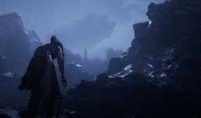 Hellblade 2 Senua walking through rocky cliffs