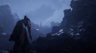 Hellblade 2 Senua walking through rocky cliffs
