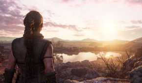 Hellblade 2 Senua standing on cliff at sunrise