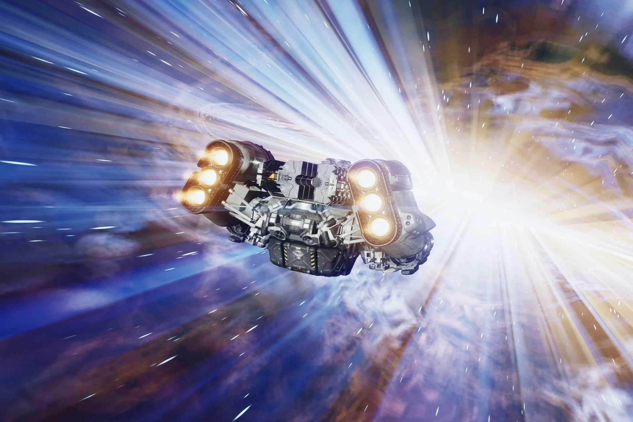 Starfield space ship speeding through space