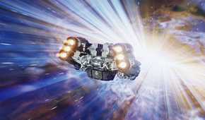 Starfield space ship speeding through space