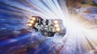 Starfield space ship speeding through space