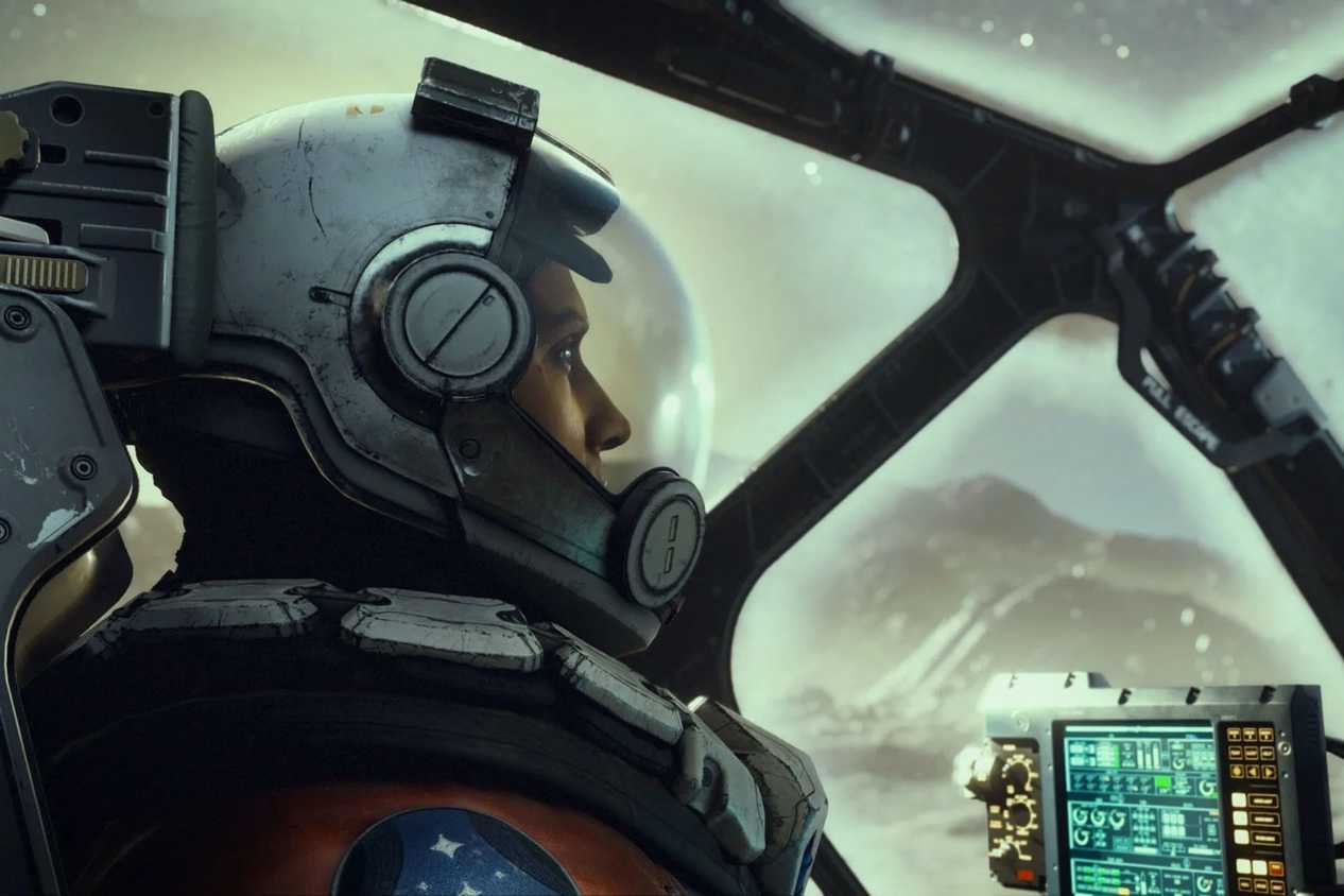 Starfield player in wearing space suit in ship
