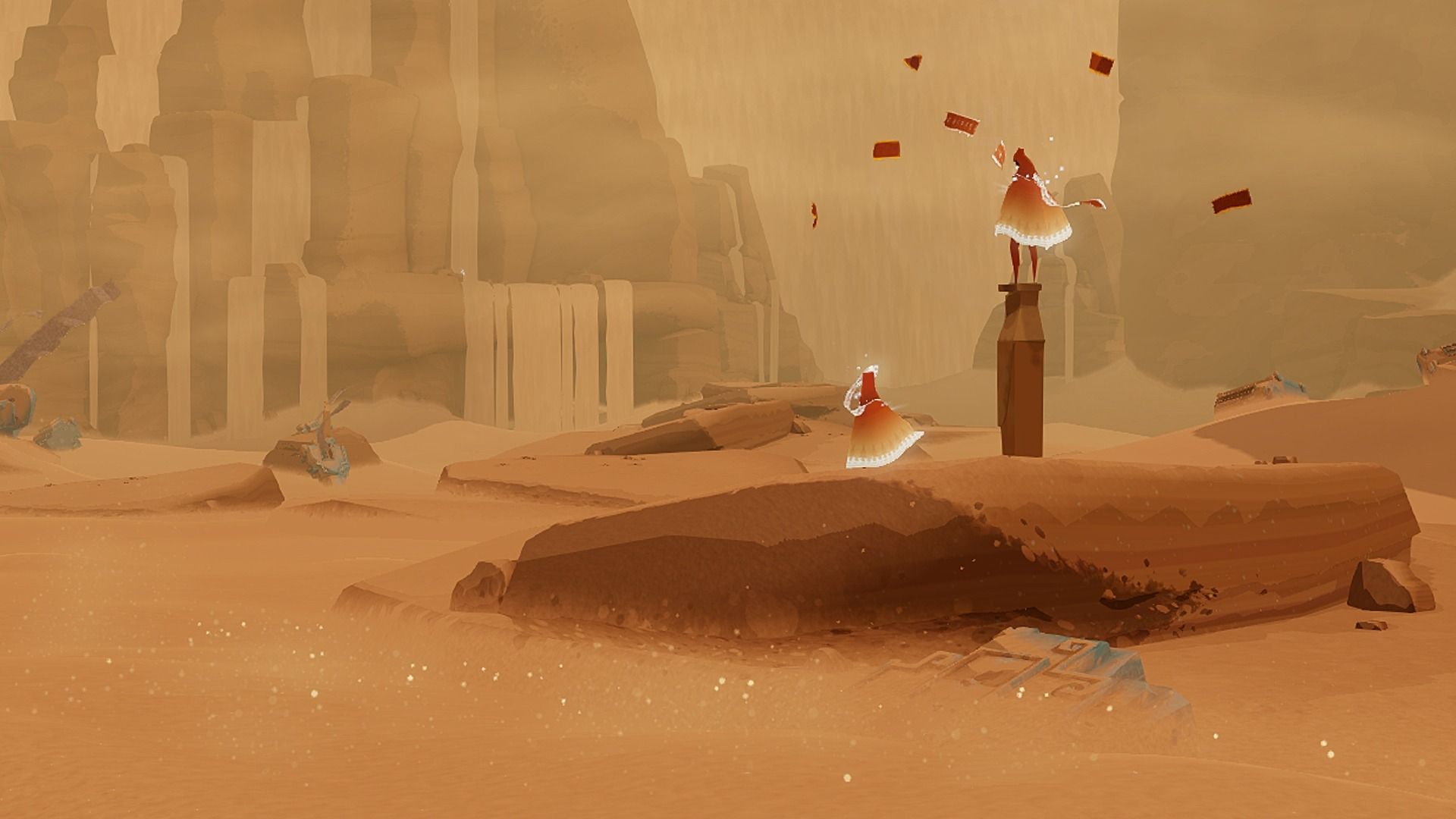 Two players interacting in Journey
