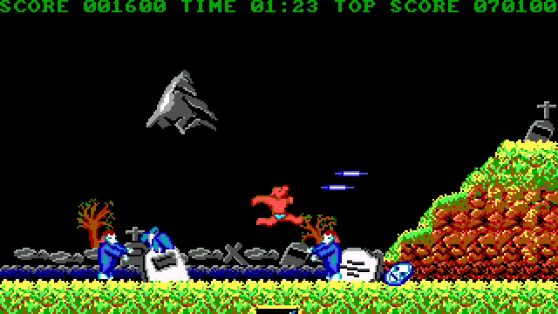 enemies attacking the character at night in Ghosts 'n Goblins